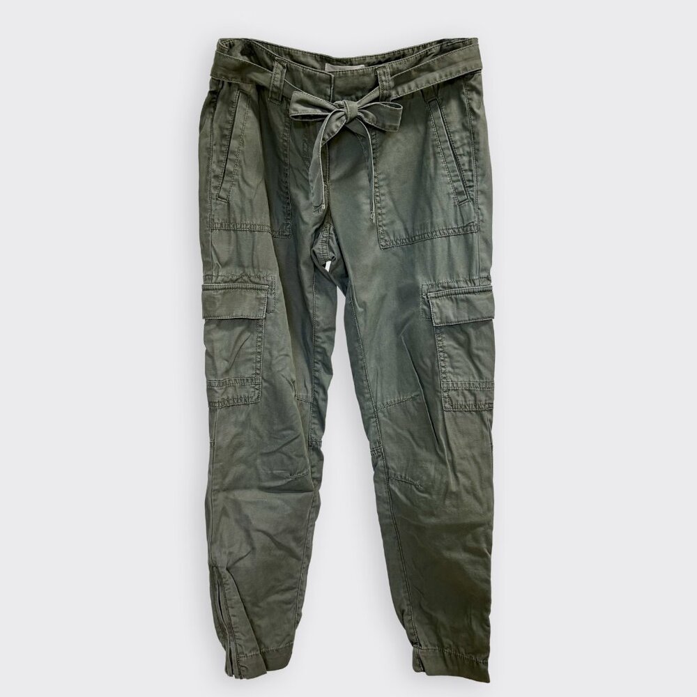 LOFT Olive Green Cargo Jogger Pants Tie Waist Ankle Zip Women’s Size 0 XS